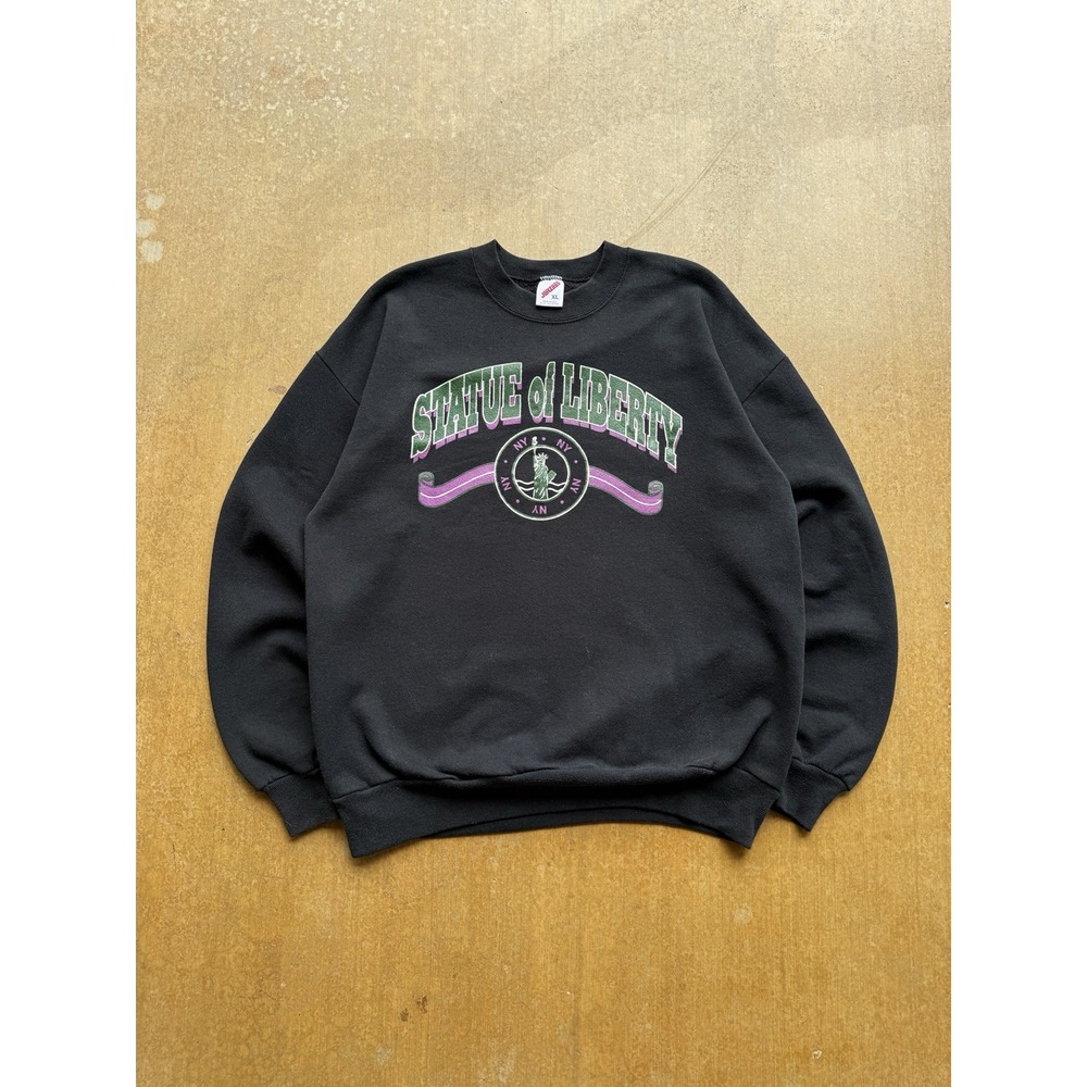 VTG 90s Jerzees Statue of Liberty New York Black Crewneck Sweater XL USA Made